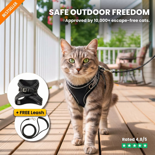 ESCAPE-PROOF CAT HARNESS + LEASH